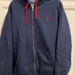 Ralph Lauren Men's Navy Zip-Up Hoodie with Red Accents